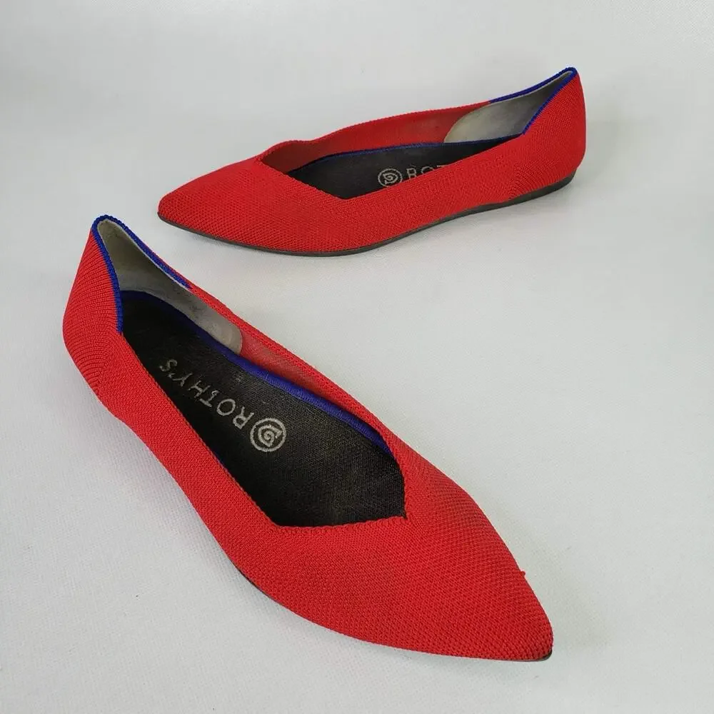 Rothys The Point Shoes Womens Size 9 Red Knit Pointed Toe Ballet Flats Slip On